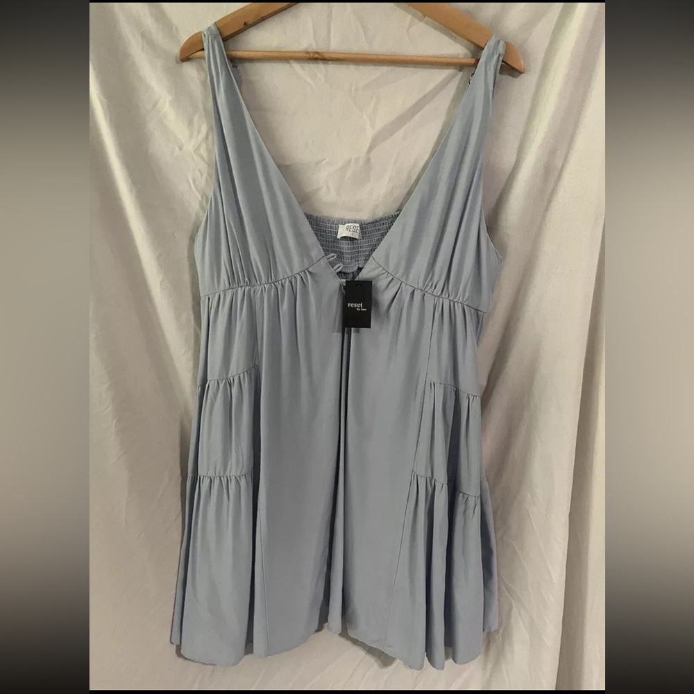 NEW RESET by Jane Light Blue Deep V-neck Babydoll Dress Sz L